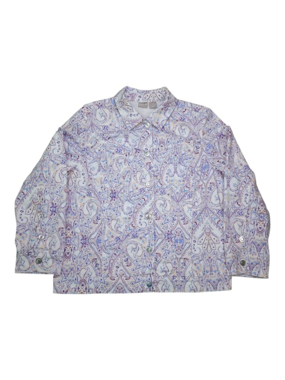 Chicos Paisley Button-Up Blazer Jacket Womens Size 3 16/18 Long Sleeve Stretch